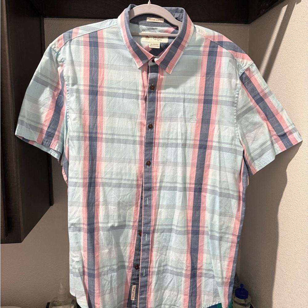 Original Penguin Blue and Pink Plaid Button Down Shirt